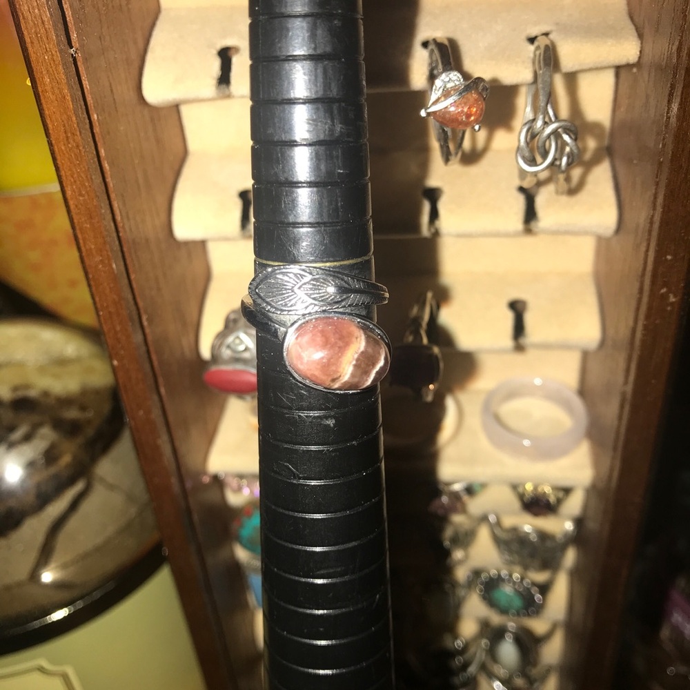 Silver Adjustable Ring with Pink Agate Stone, Size 5 Currently but is adjustable